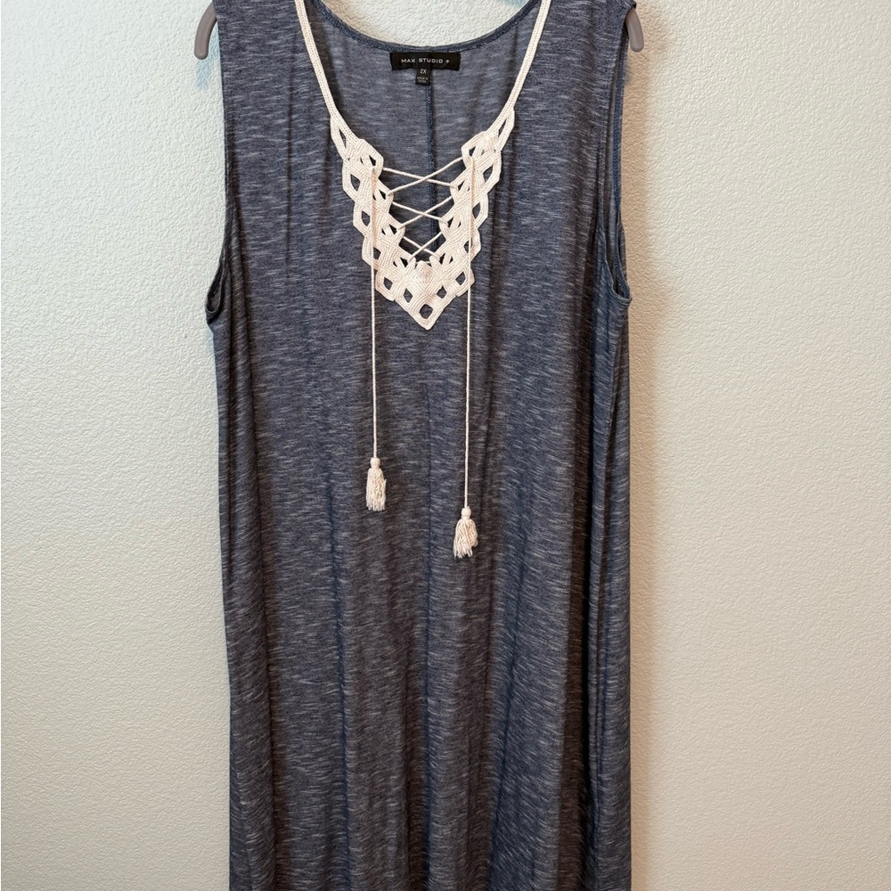Max Studio Blue Dress with Lace-Up Detail